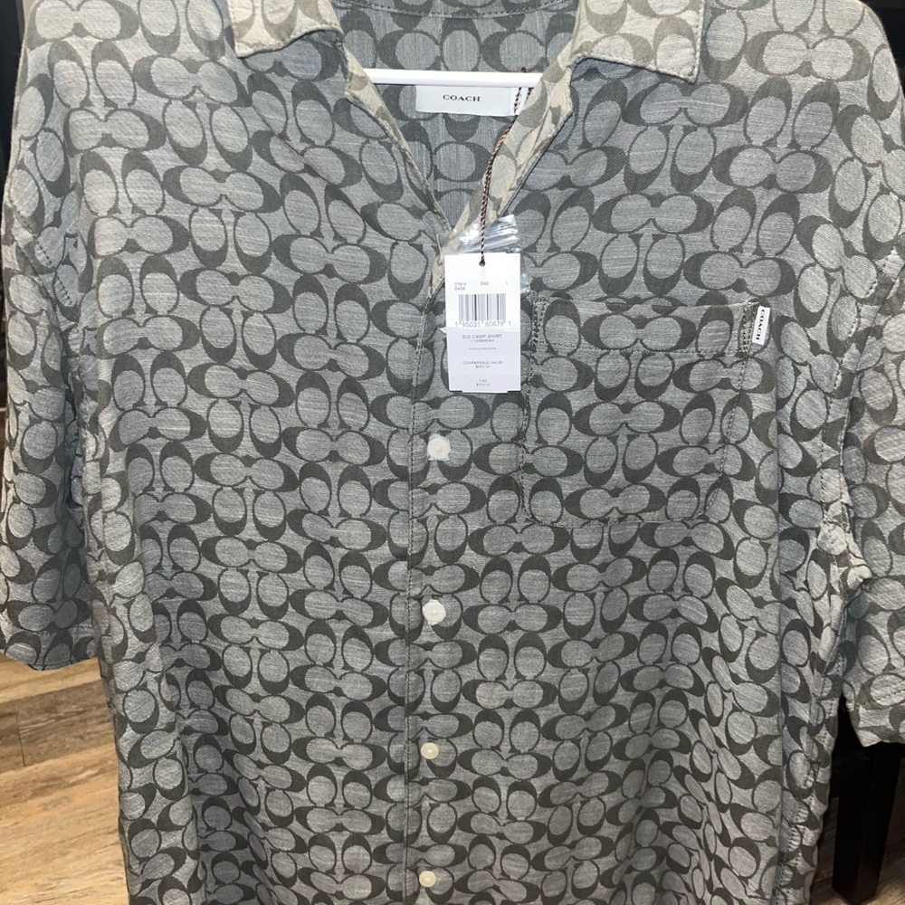COACH Men's Shirt with Gray Leaf Pattern